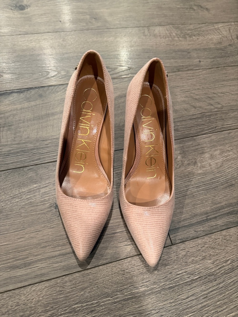 Calvin Klein Nude Textured Pointed-Toe Pumps